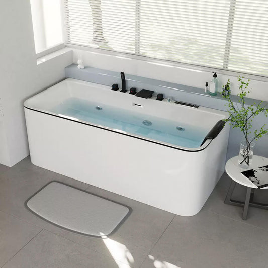 White 63-inch rectangular acrylic single soaker massage bathtub with ergonomic design main product image