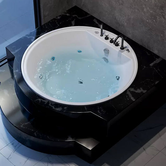 White 63-inch round acrylic double soaking bathtub with embedded design main product image