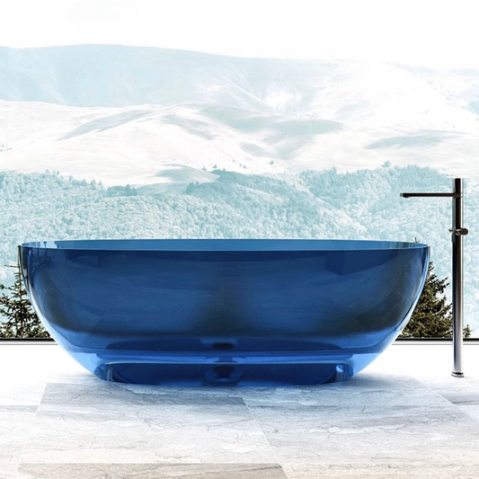 67-inch oval transparent resin soaking bathtub in sapphire blue with double design main product image