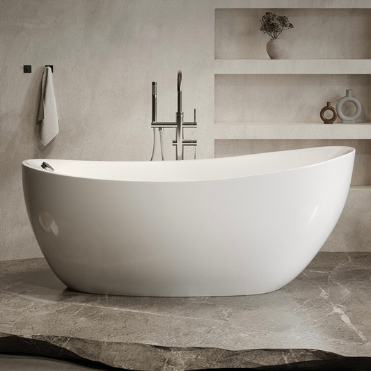 Matte white 67-inch freestanding oval soaking bathtub made of stone resin main product image