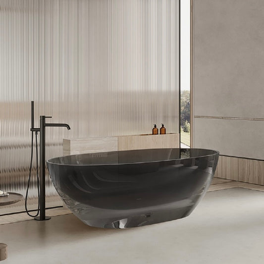 Modern 70 inch black floor-standing transparent resin soaker bathtub