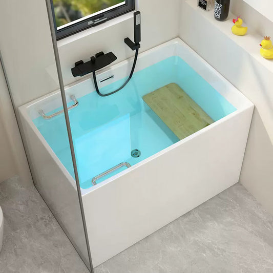 White acrylic 63-inch rectangular bathtub with single soaker design for comfortable bathing main product image