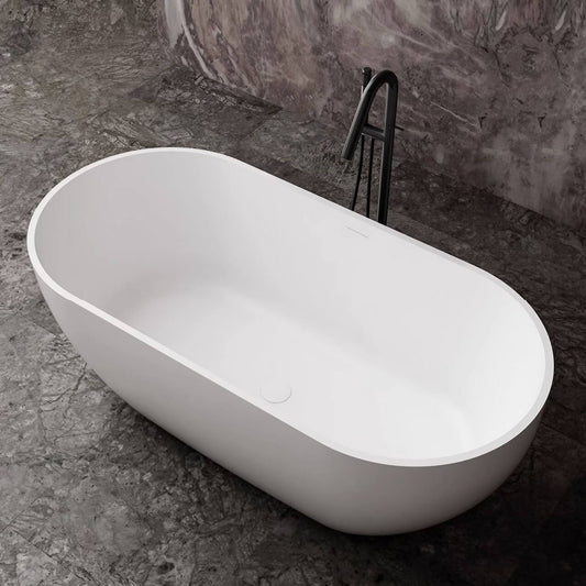 Oval 67-inch white artificial stone bathtub with single-soaker design for a relaxing bath main product image