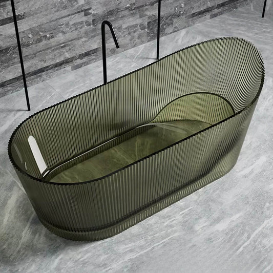 Olive green 67-inch oval resin bathtub designed for single soak comfort main product image