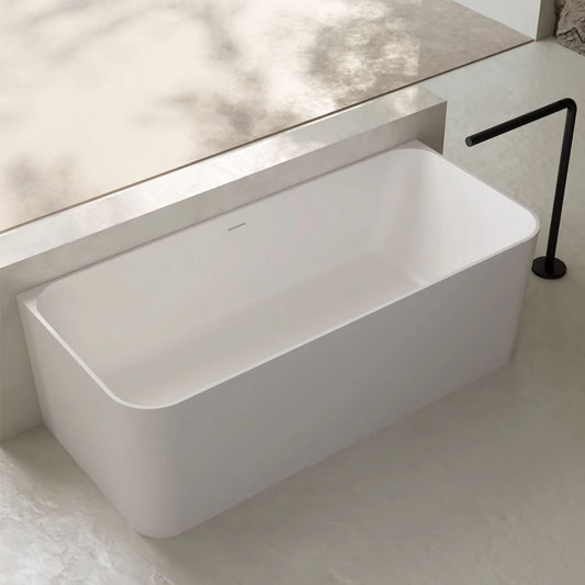 White rectangular 67-inch single soaker tub made of durable artificial stone main product image