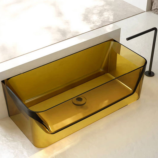 Yellow 67-inch rectangular resin solo soaking bathtub, perfect for relaxing baths main product image