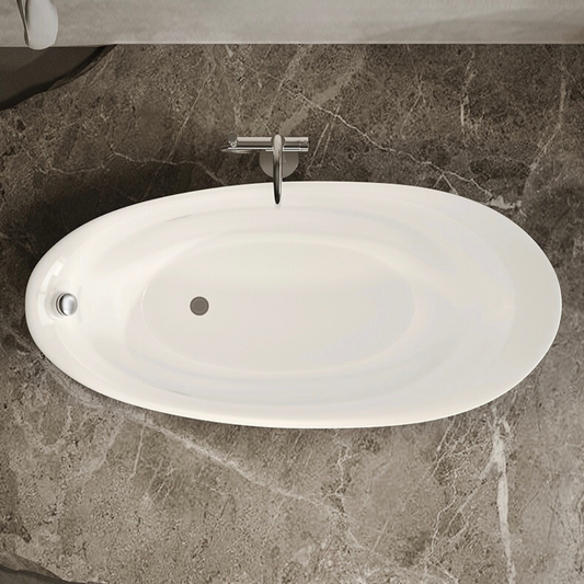 Matte white 67-inch freestanding oval soaking bathtub made of stone resin