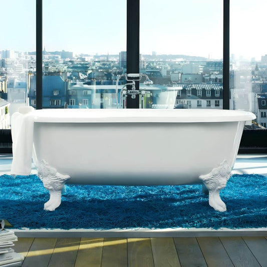 Extra large cast iron clawfoot bathtub with roll top design for comfortable soaking main product image