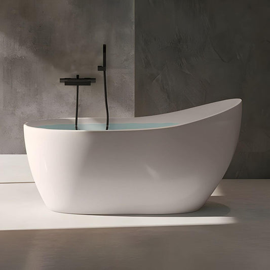 Modern freestanding acrylic soaking bathtub with single slipper design for bathroom