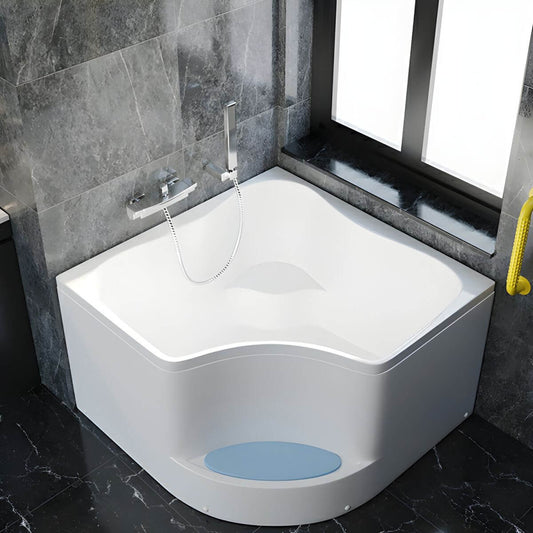 White corner acrylic bathtub with seat and pop-up drain, 35 by 35 inches soaking tub main product image
