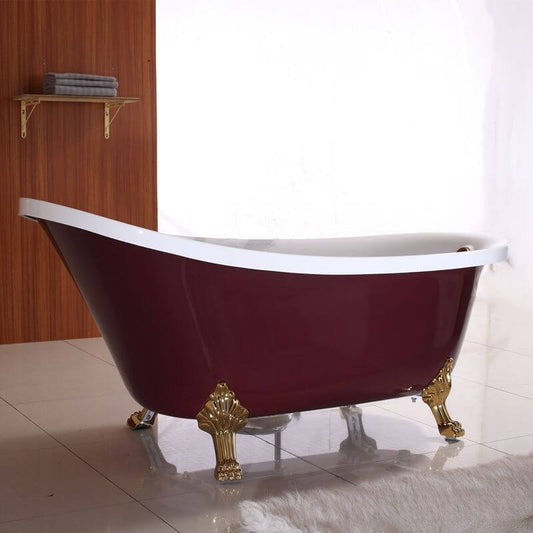 White clawfoot bathtub with single slipper design, oval shape, and soaking bath therapy features