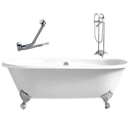 Oval porcelain enameled cast iron clawfoot soaking bathtub with roll top design, 78cm x 59.5cm