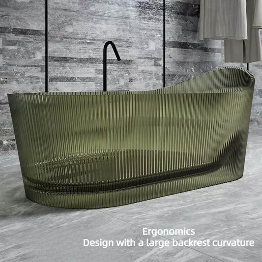 Olive green 67-inch oval resin bathtub designed for single soak comfort