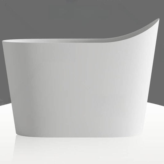 Oval freestanding bathtub with single slipper design and built-in seat for comfortable soaking