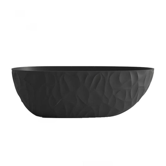 Oval-shaped Ink freestanding bathtub with roll top, simplistic style for soaking, 59 by 31 inches