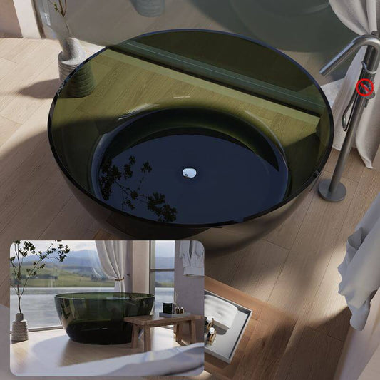 Ink resin orbicular freestanding bathtub with 51 by 51 inch dimensions and 22 inch height