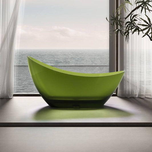 Oval freestanding resin bathtub with double slipper design for comfortable soaking