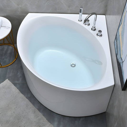 Antique finish flat bottom back-to-wall soaking corner bathtub with silver 4-piece set, 35x35x25 inches main product image