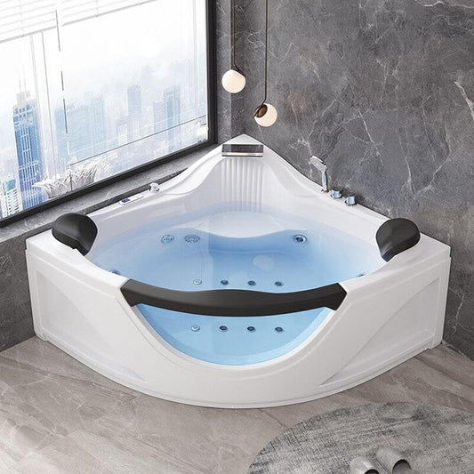 White nook corner bathtub with back to wall design, plexiglass material, and soaking bath therapy main product image