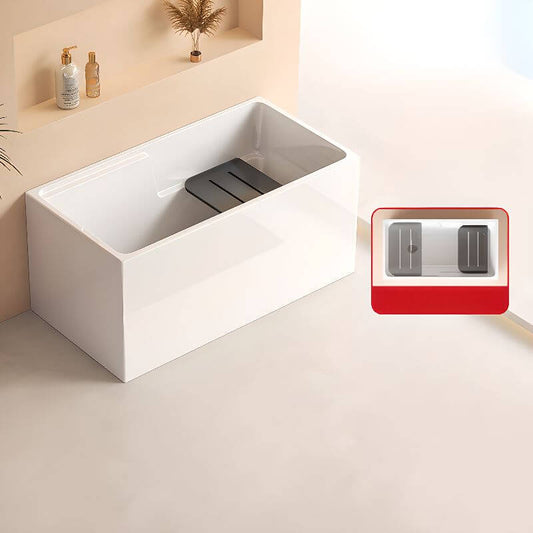 Rectangular chalk-colored plexiglass freestanding bathtub with back-to-wall soaking design main product image