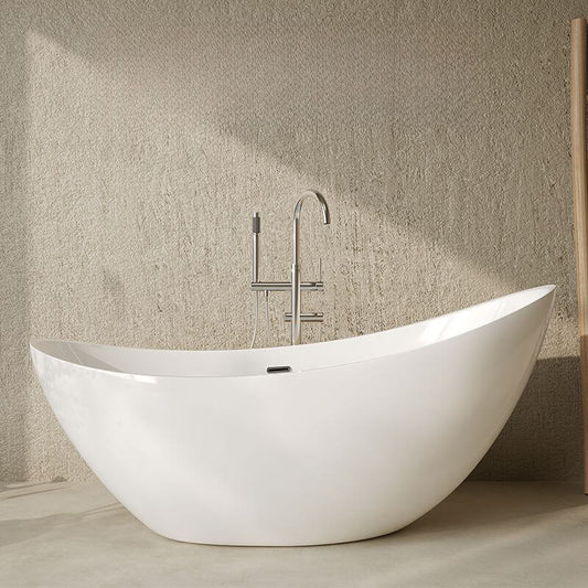 Chalk oblong freestanding slipper bathtub with 3 handles and compression faucet