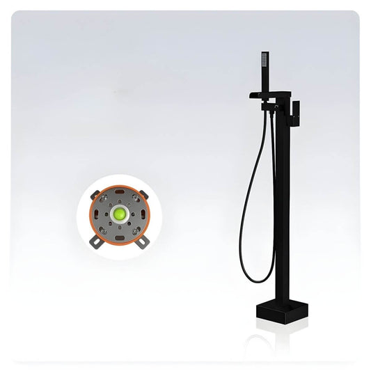 Copper floor-mounted bathtub faucet with hand shower and waterfall spout for modern bathrooms