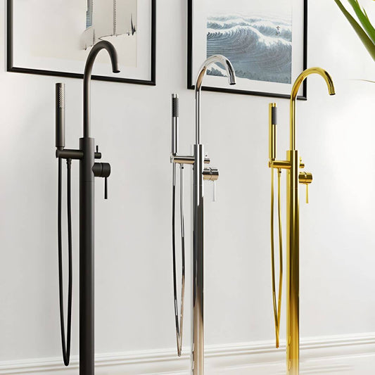 Robinet de baignoire en cuivre élégant monté au sol avec finition noire