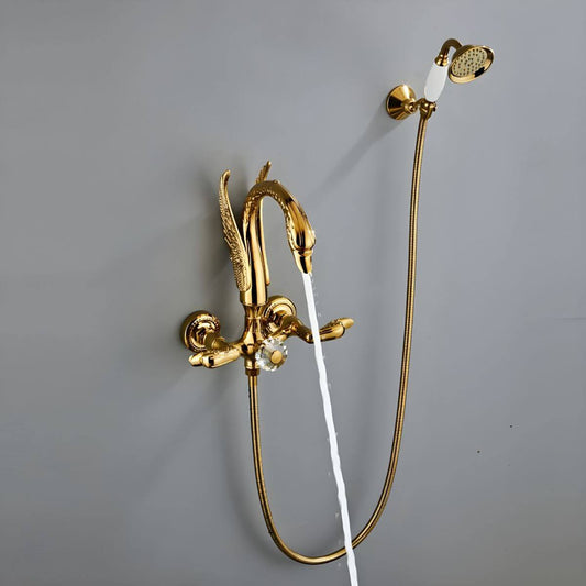Bronze 1-handle bathtub faucet set with brass hand shower and swivel spout for elegant bathroom
