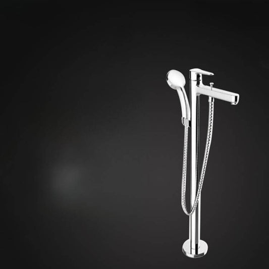 Chrome finish modern free standing bathtub faucet with hand shower for elegant bathroom design main product image
