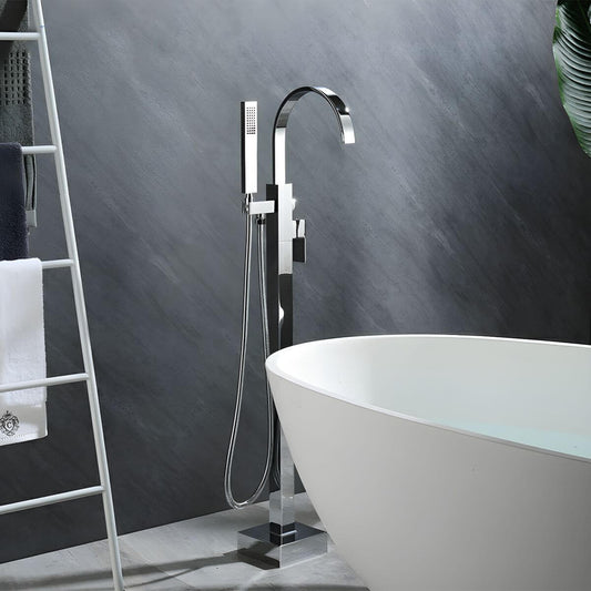 Modern free standing copper bathtub faucet with hand shower for elegant bathroom design main product image