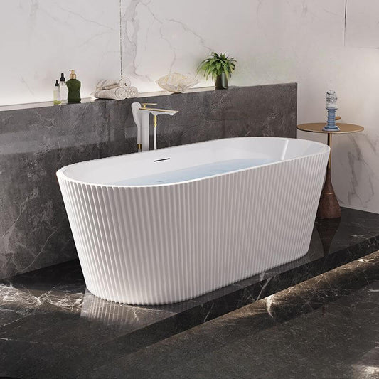 Elliptical freestanding polymer bathtub with roll top and included faucet set