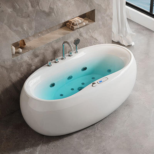 Modern freestanding bathtub featuring air bath therapy, body jet system, and built-in heater main product image
