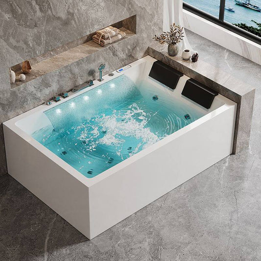 Freestanding bathtub with whirlpool massage, heater, handle, and compression faucet for luxury bathing main product image