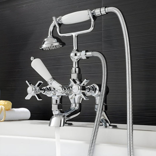 Copper bathtub faucet set with hand shower and valve, rust and corrosion resistant