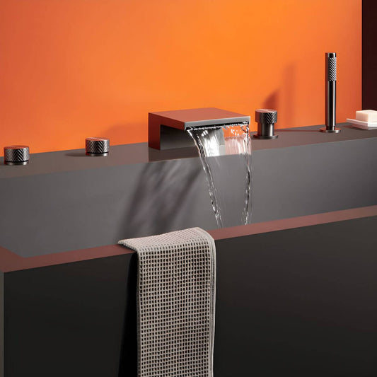 Copper 5 hole bathtub faucet with hand shower, durable and modern design main product image