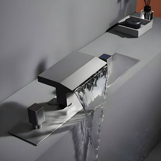 Copper bathtub faucet with waterfall spout and hand shower for modern bathrooms main product image