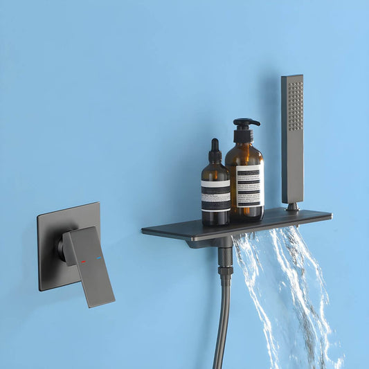 Copper Roman bathtub faucet with waterfall spout and hand shower for modern bathrooms main product image