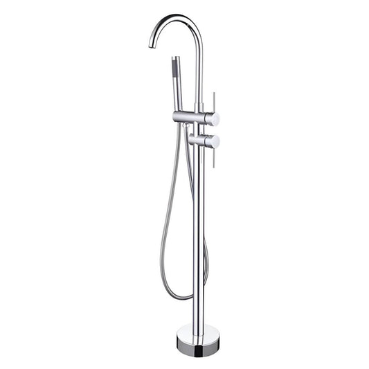 Copper floor-mounted bathtub faucet with hand shower and flexible hose included