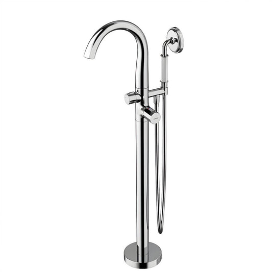 Floor mounted copper bathtub faucet with hand shower and valve for modern bathrooms