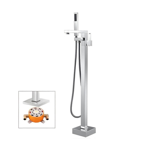 Copper modern free standing bathtub faucet with swivel spout and hand shower for stylish bathroom