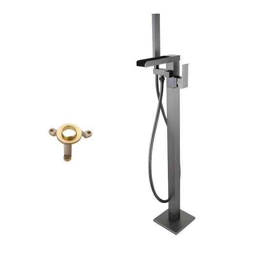 Free standing bathtub faucet with waterfall design and handheld shower for modern bathrooms