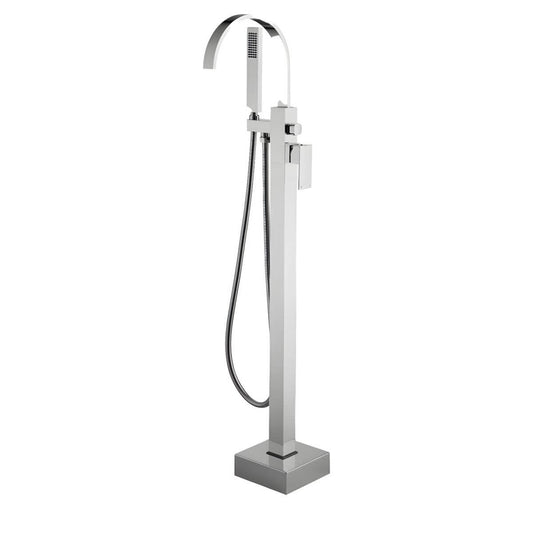 Copper freestanding bathtub faucet with hand shower and waterfall feature for modern bathrooms