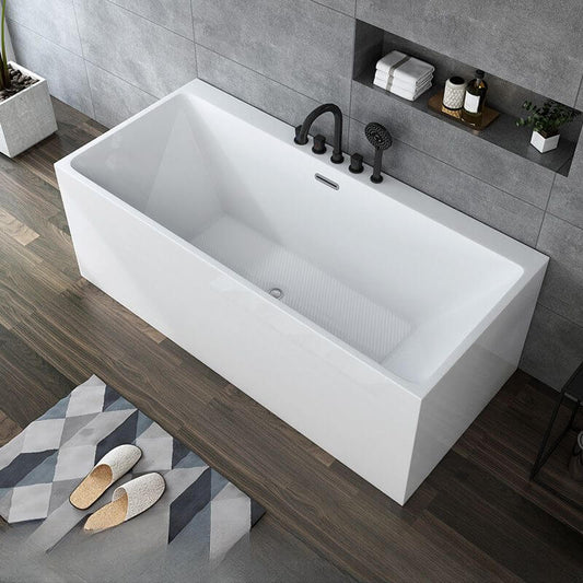 Polymer rectangle bathtub tile with two handles, cartridge faucet, and valve, back to wall design main product image