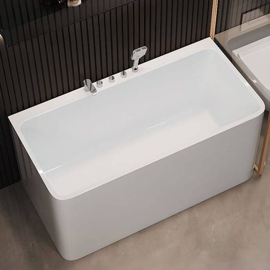 White rectangle back-to-wall freestanding bathtub with valve and compression faucet main product image