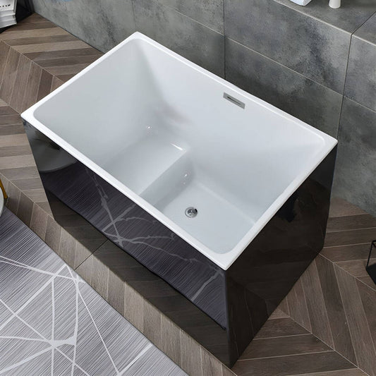 Square freestanding acrylic bathtub designed for soaking bath therapy with overflow hole