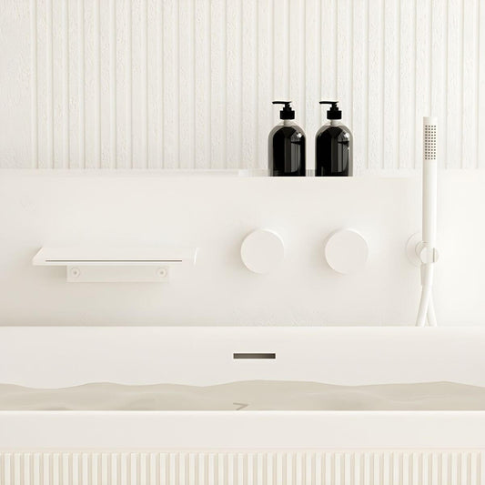 Wall-mounted bathtub faucet set with waterfall spout, hand shower, and valve included main product image