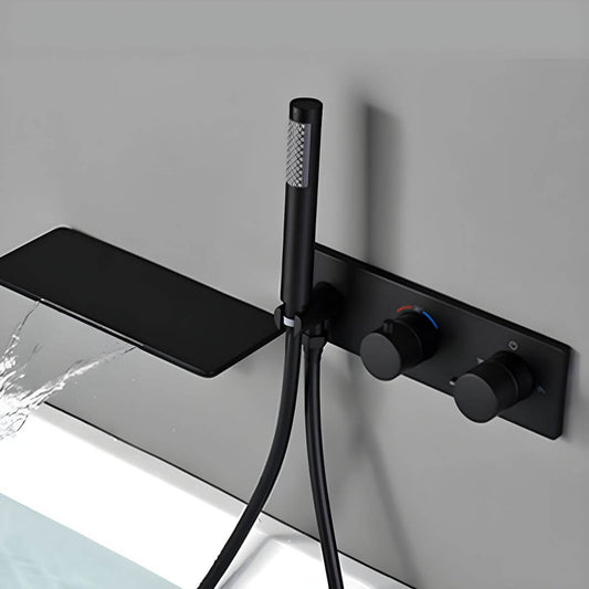 Copper wall-mounted bathtub faucet with hand shower and temperature control