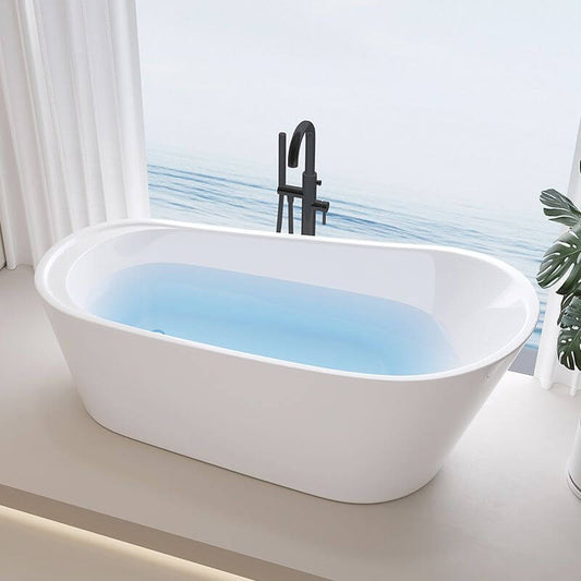 White modish freestanding oblong bathtub with single slipper handle and cartridge faucet for soaking main product image