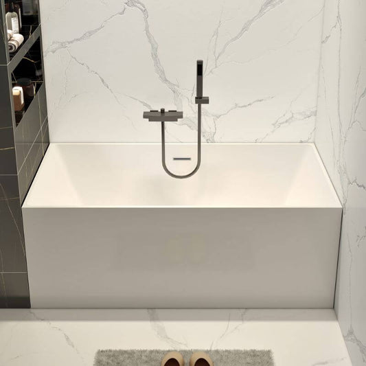 White freestanding polymer bathtub with rectangle design and back-to-wall soaking feature main product image