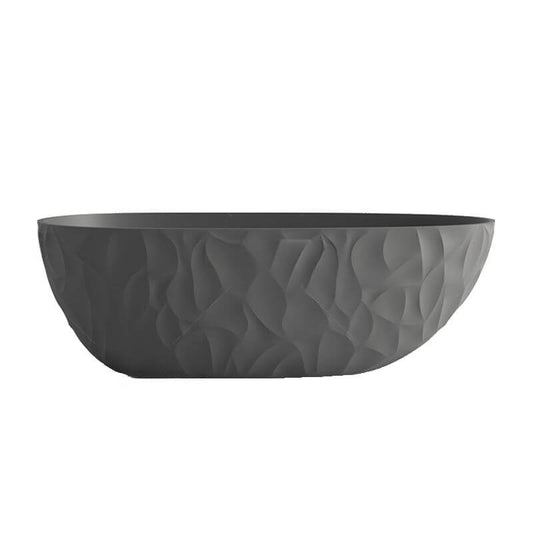 Oval-shaped Ink freestanding bathtub with roll top, simplistic style for soaking, 59 by 31 inches